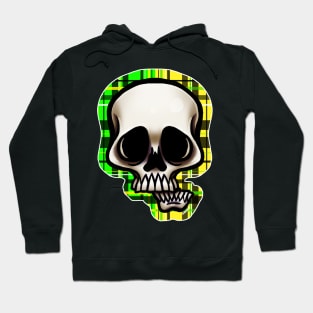 Yellow and Green Split Plaid Skull Hoodie